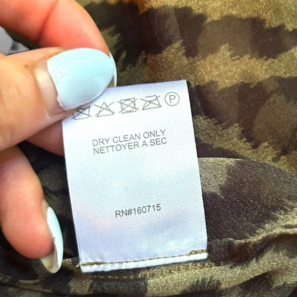 Retrofete Sheer Silk Button Up Shirt Animal Print Tiger black tan Size Large - Picture 9 of 9